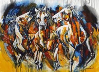 Momin Khan, 36 x 48 Inch, Acrylic on Canvas, Horse Painting, AC-MK-109